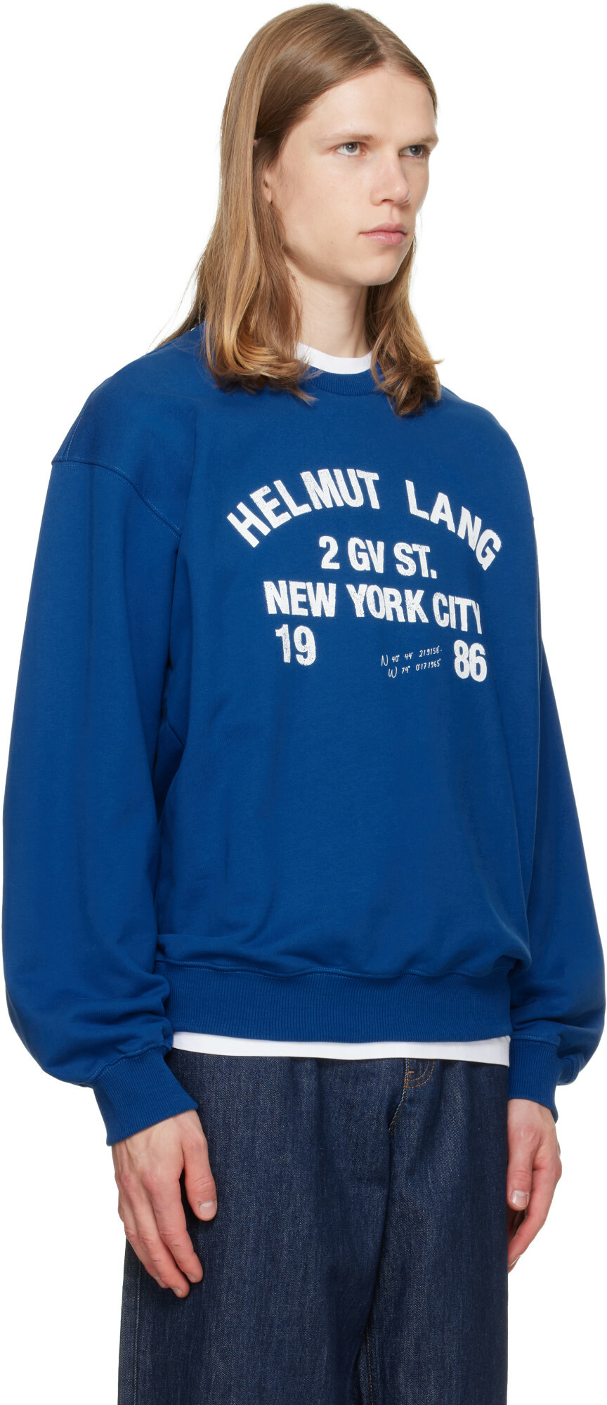 Helmut Lang Blue Varsity Crew Sweatshirt