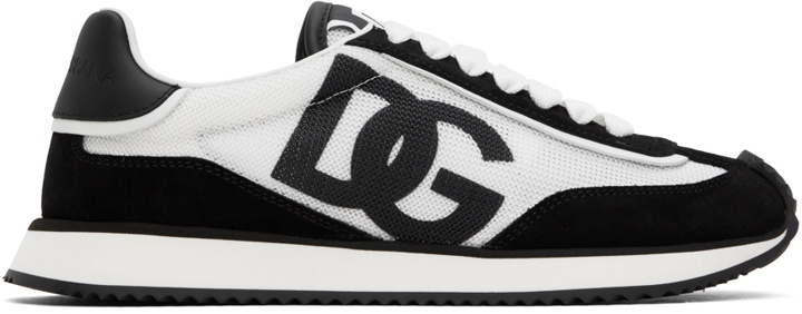 Photo: Dolce&Gabbana Black & White Mixed-Material 'DG' Cushion Sneakers