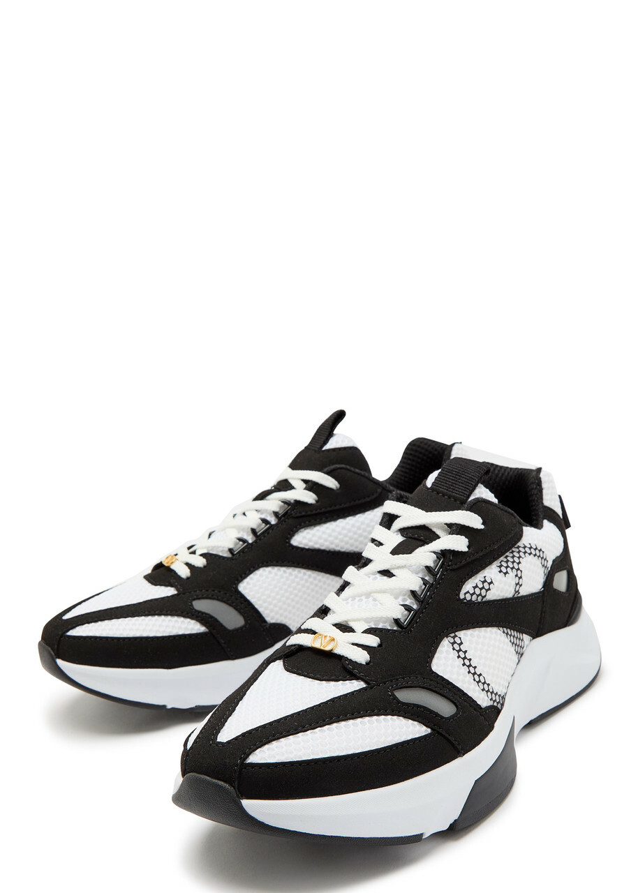 Valentino Garavani Demivee Panelled Mesh and Suede Sneakers Black And White