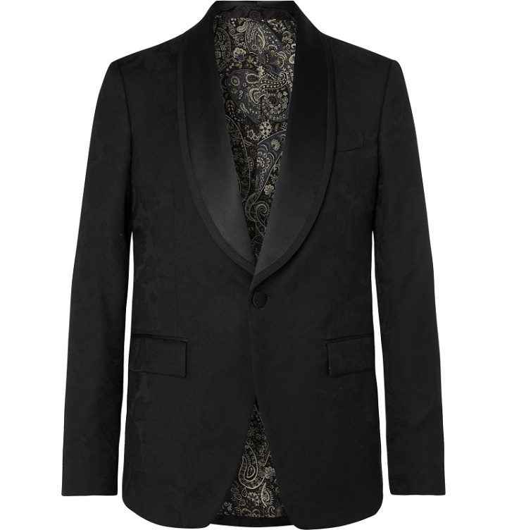 Photo: Etro - Black Grosgrain-Trimmed Floral Wool-Jacquard Tuxedo Jacket - Black