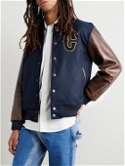 Cherry Los Angeles - Ranch Wear Appliqued Wool and Leather Varsity Jacket - Blue