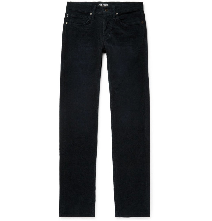 Photo: TOM FORD - Midnight-Blue Slim-Fit Stretch-Cotton Corduroy Trousers - Navy