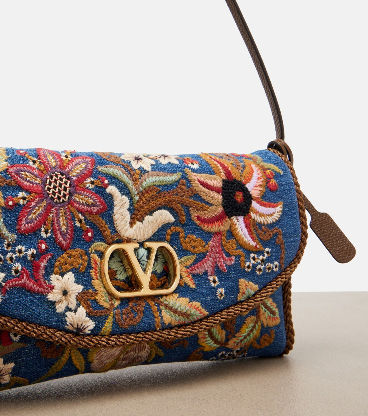 Valentino Garavani DeVain Small embroidered denim shoulder bag