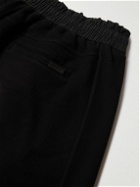 SAINT LAURENT - Straight-Leg Logo-Embroidered Cotton-Jersey Drawstring Shorts - Black