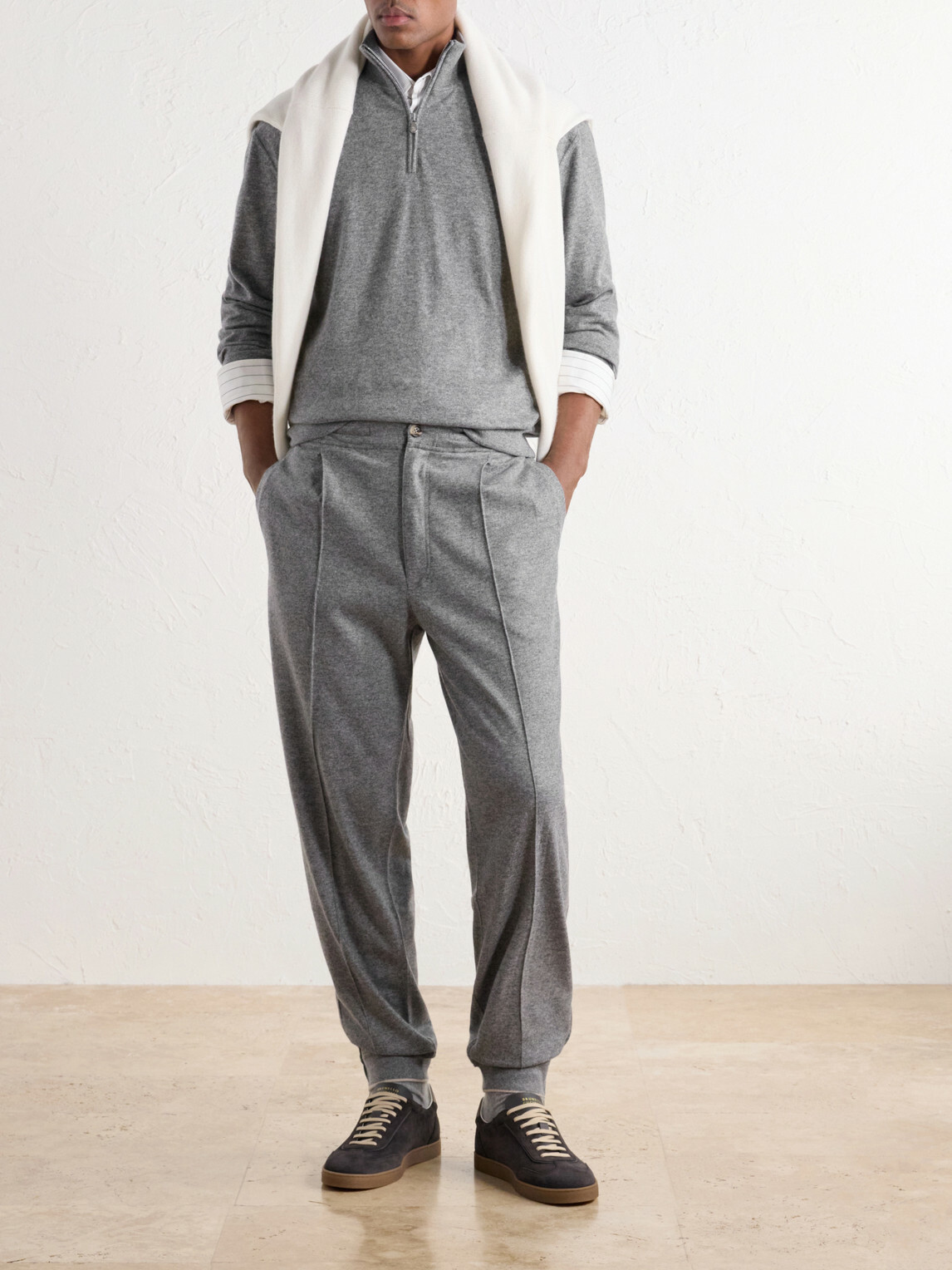 Brunello Cucinelli - Logo-Embroidered Cashmere Half-Zip Sweater - Gray