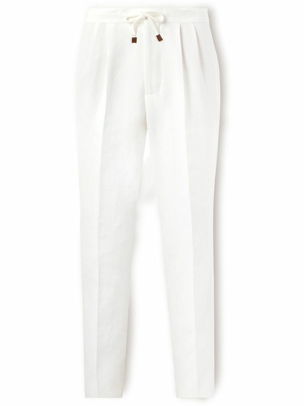 Photo: Brunello Cucinelli - Straight-Leg Pleated Linen Drawstring Trousers - White