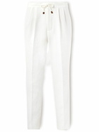 Brunello Cucinelli - Straight-Leg Pleated Linen Drawstring Trousers - White