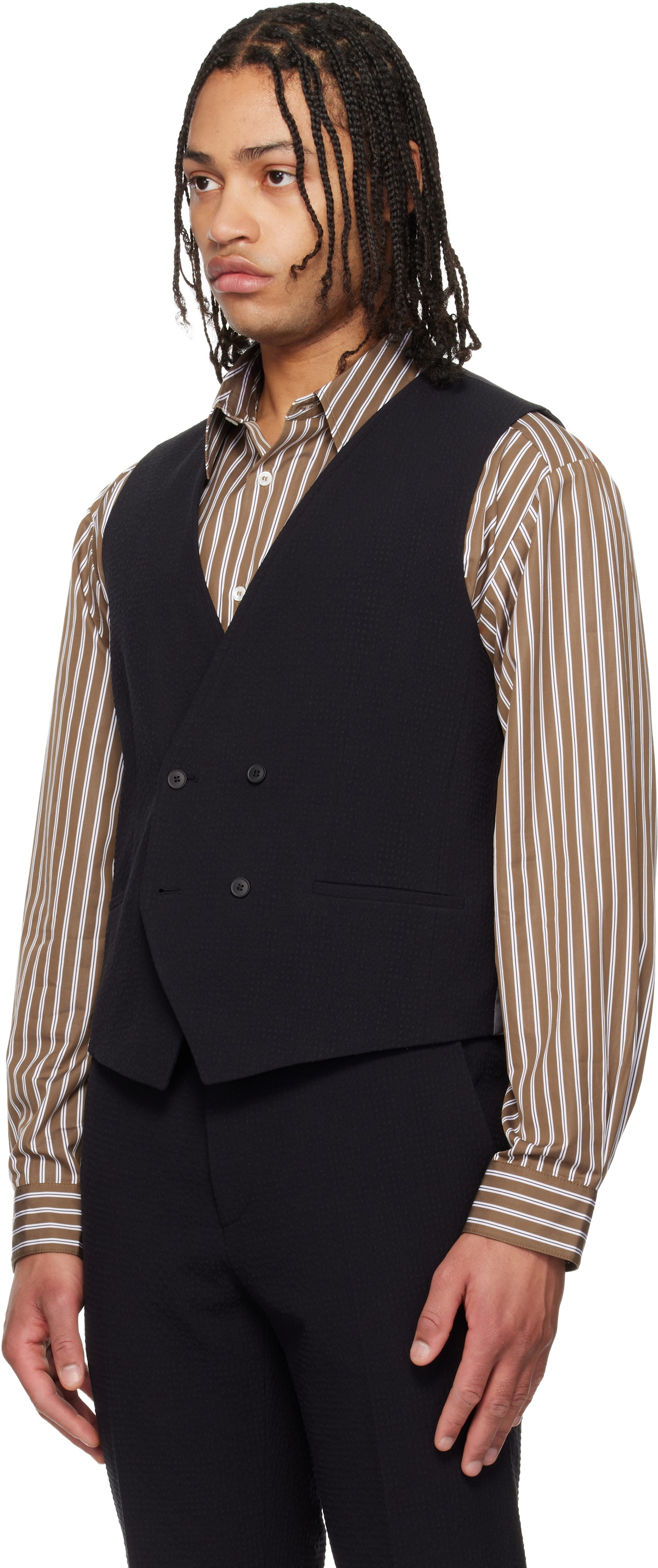 Hugo Black Three-Piece Extra-Slim-Fit Stretch-Cotton Seersucker Suit
