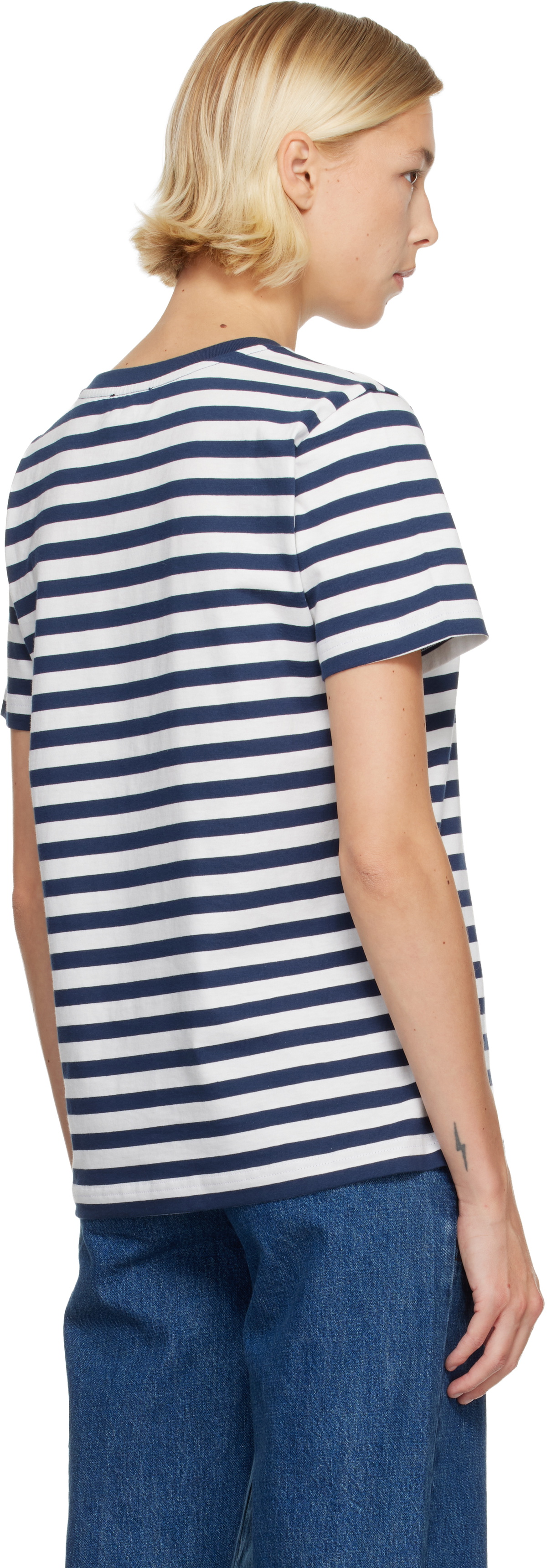 A.P.C. White & Navy Standard 'A.P.C. Brodé' T-shirt