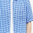 Sunspel Men's Linen Short Sleeve Shirt in Blue Gingham