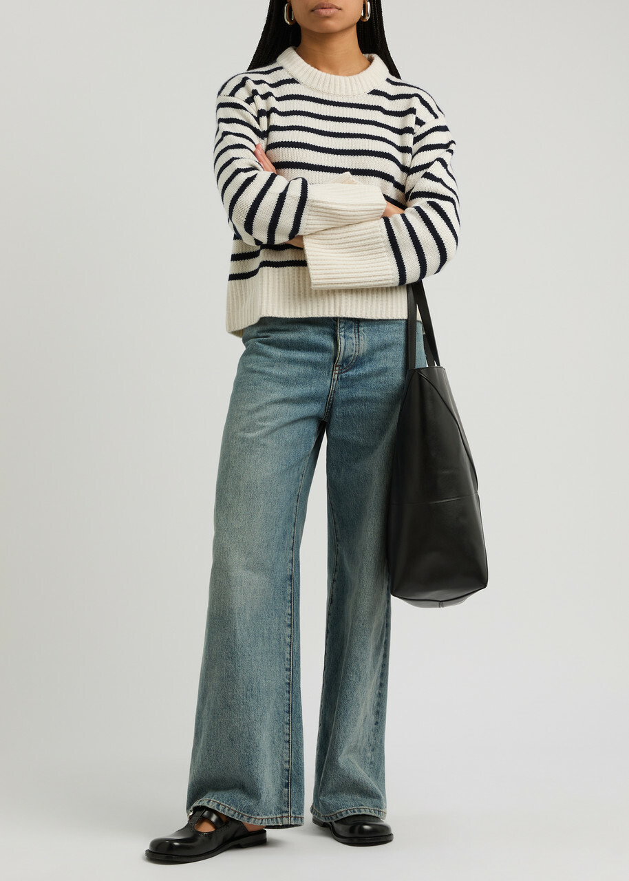 Lisa Yang Sony Striped-intarsia Cashmere Jumper Cream