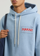 Marni Logo Hooded Cotton Sweatshirt Light Blue