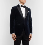 Hugo Boss - Navy Helward Slim-Fit Satin-Trimmed Cotton-Velvet Tuxedo Jacket - Blue