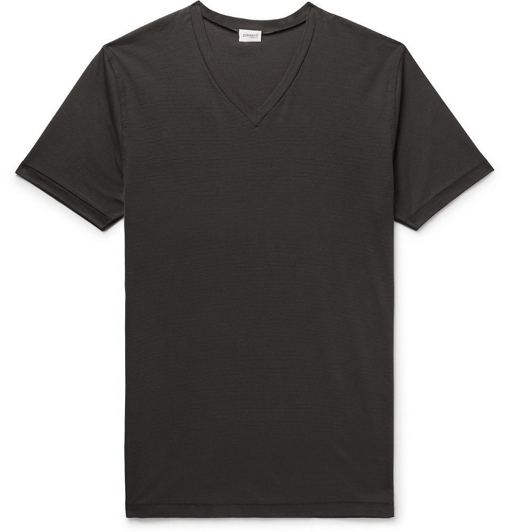 Photo: Zimmerli - Striped Stretch-Cotton T-Shirt - Men - Charcoal