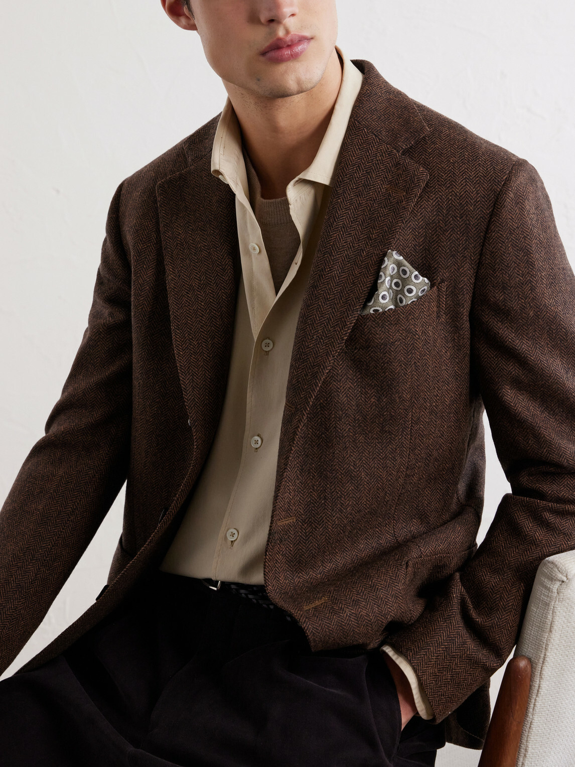 De Petrillo - Posillipo Wool and Cashmere-Blend Herringbone Blazer - Brown