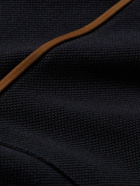 Zegna - Leather-Trimmed Cotton-Piqué Polo Shirt - Blue