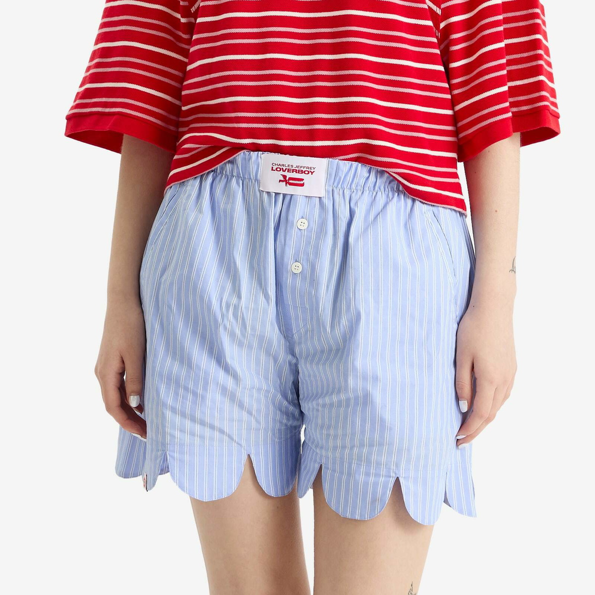 Charles Jeffrey Loverboy Women's Scalloped Boxer Shorts in Blue
