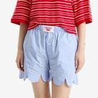 Charles Jeffrey Loverboy Women's Scalloped Boxer Shorts in Blue Stripe Shirting