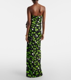Saint Laurent Ruched printed silk gown