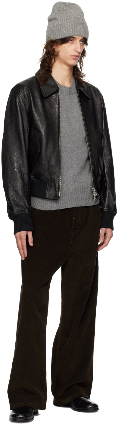 AMI Paris Black Zipped Leather Jacket