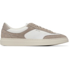 BOSS White & Taupe Suede Trims Lace-Up Sneakers