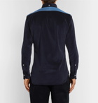 Thom Browne - Slim-Fit Button-Down Collar Denim-Panelled Cotton-Corduroy Shirt - Men - Navy