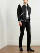CELINE - Teddy Striped Colour-Block Leather-Trimmed Virgin Wool-Blend Varsity Jacket - Black