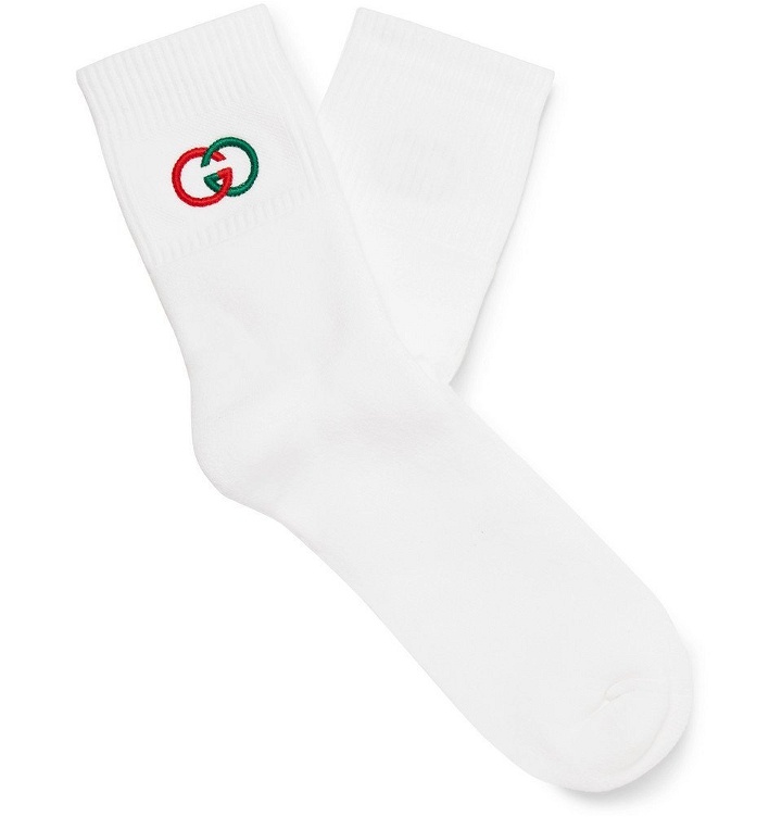 Photo: Gucci - Logo-Embroidered Ribbed Stretch Cotton-Blend Socks - White