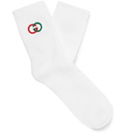 Gucci - Logo-Embroidered Ribbed Stretch Cotton-Blend Socks - White