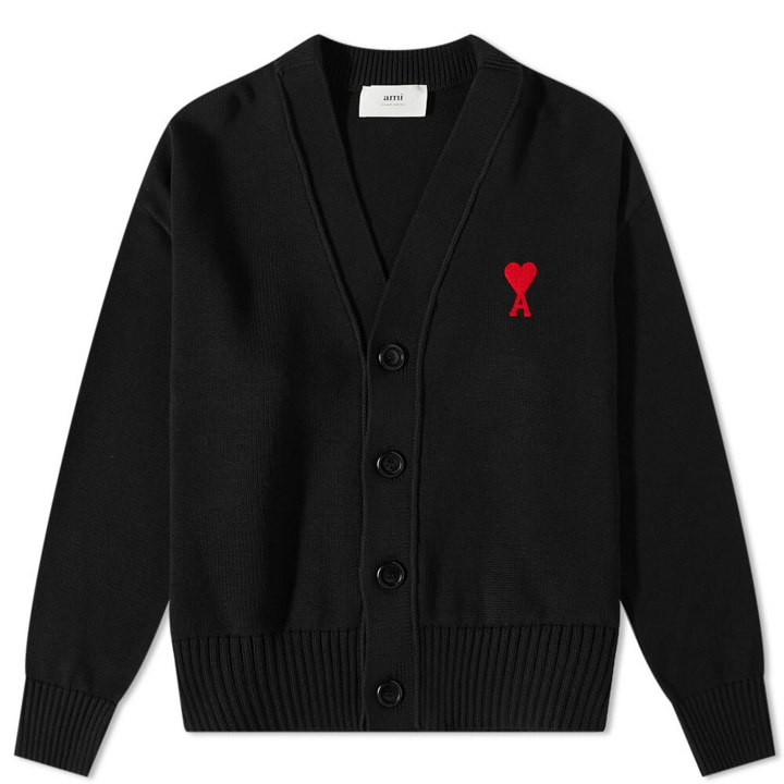 Photo: AMI Men's Small A Heart Cardigan in Black/Red