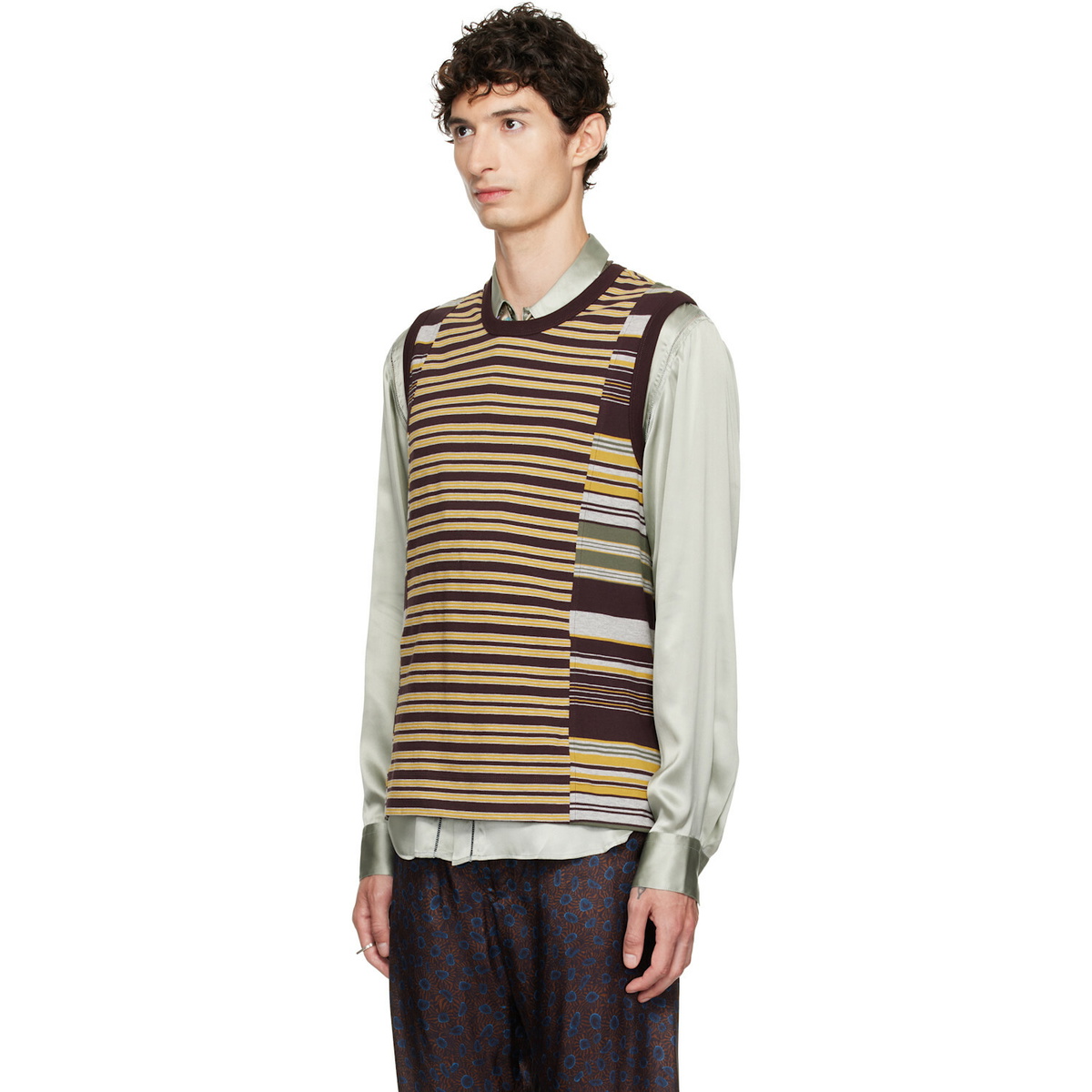Dries Van Noten Brown & Yellow Striped Cotton Tank Top