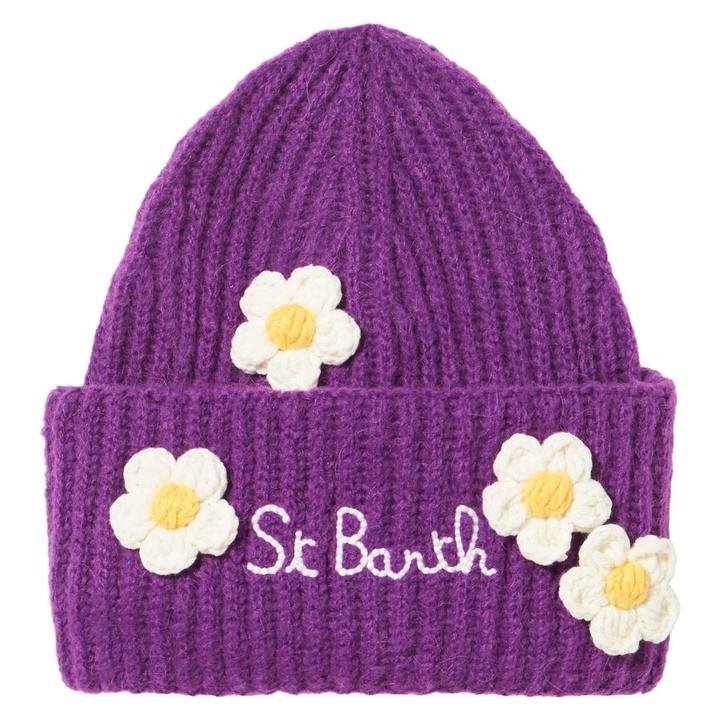 Photo: MC2 Saint Barth Woman Brushed And Ultra Soft Beanie With Daisies Appliqués