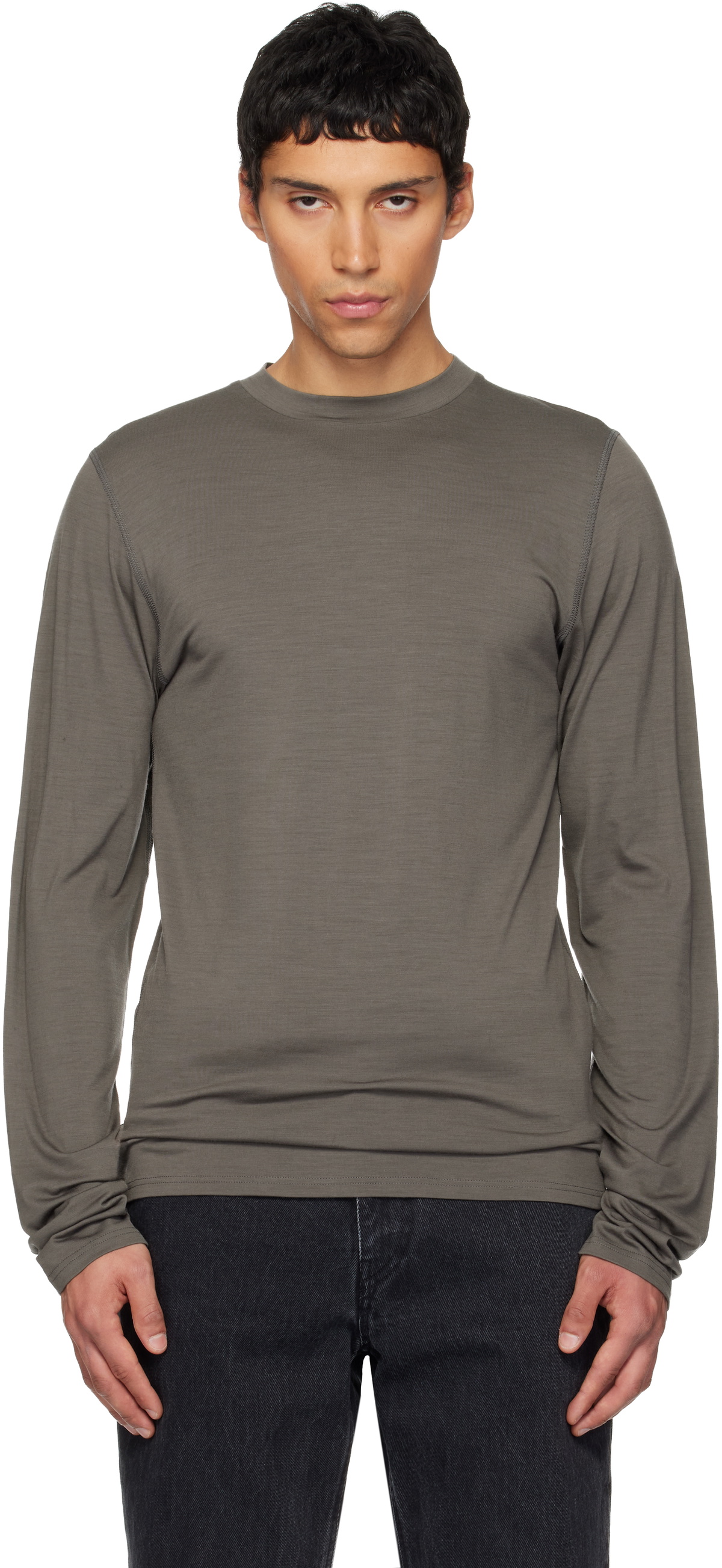 Rier Gray Roundneck Jersey Wool T-shirt
