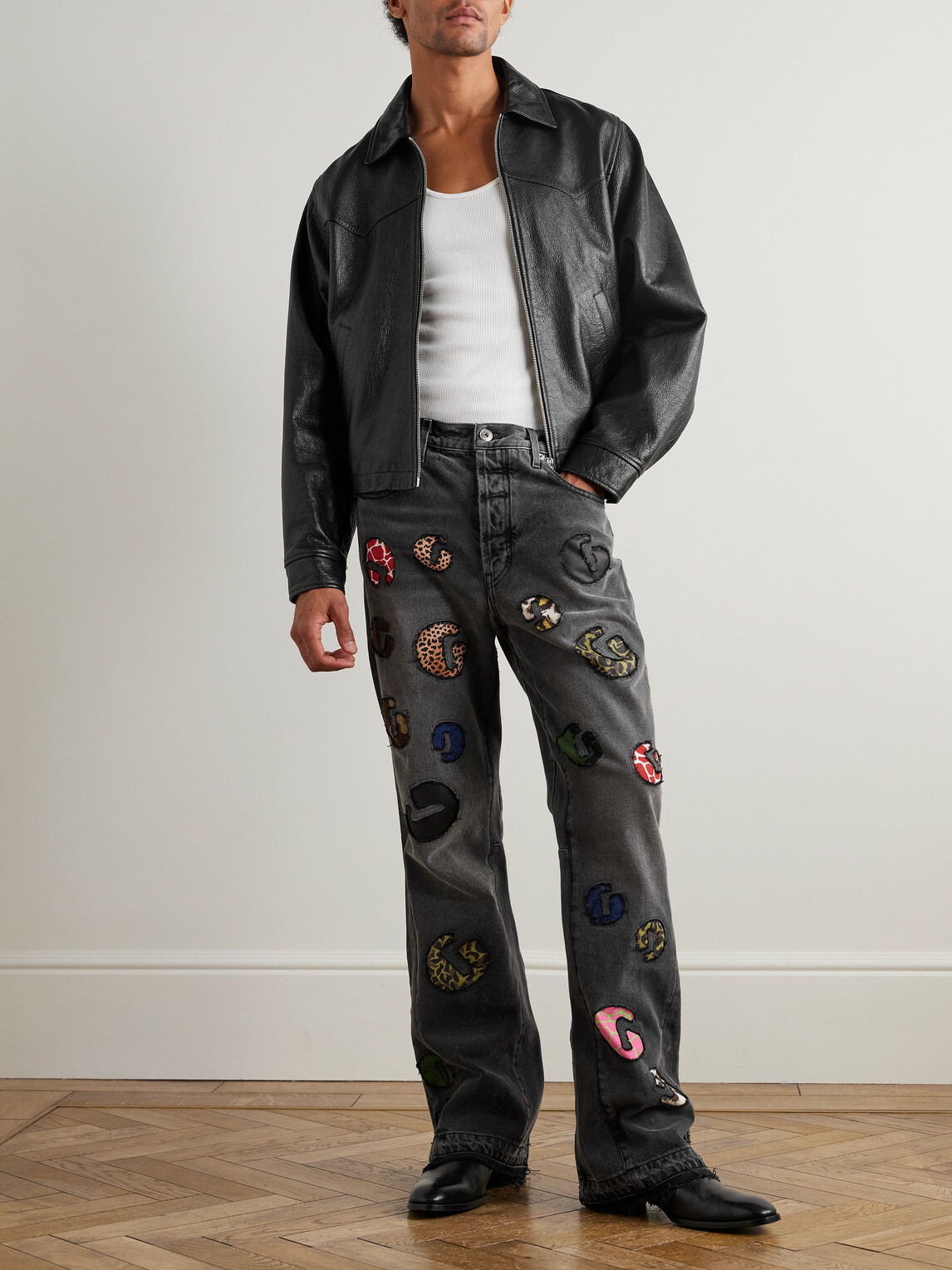 Gallery Dept. - G-Time Flared Distressed Logo-Appliquéd Jeans - Black