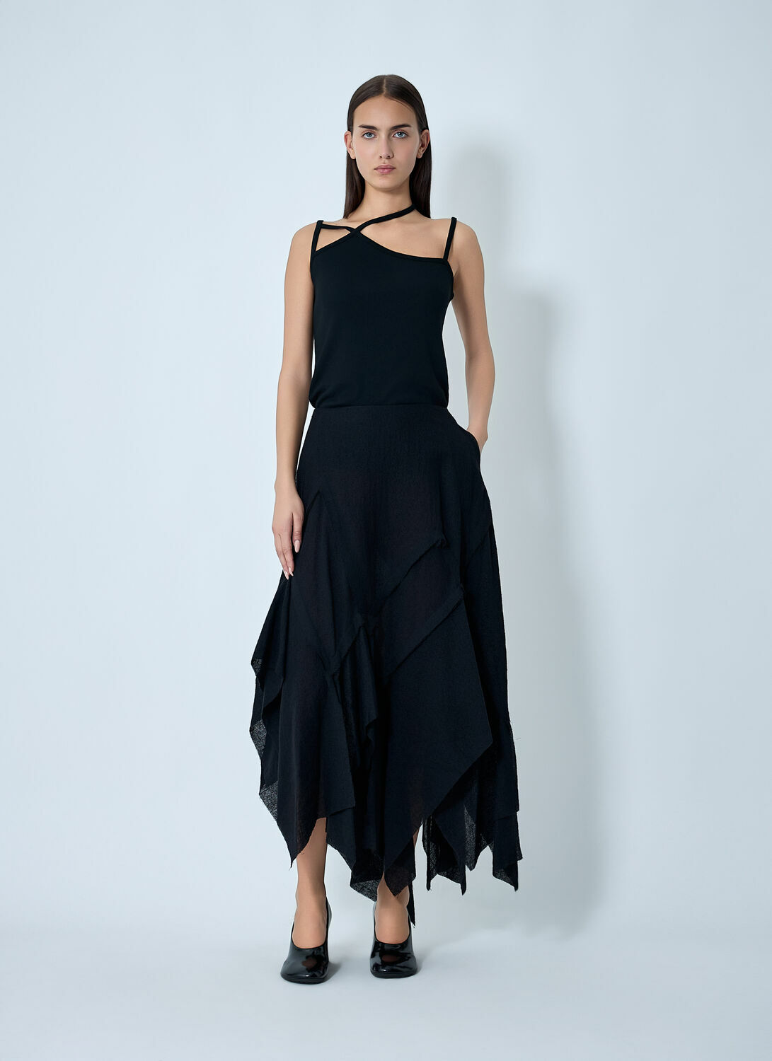 Yohji Yamamoto Gauzed Frilled Midi Skirt