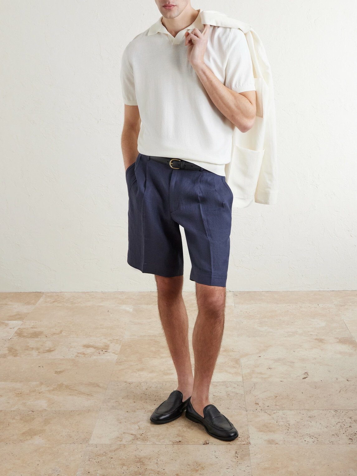 Rubinacci - Straight-Leg Pleated Linen Shorts - Blue