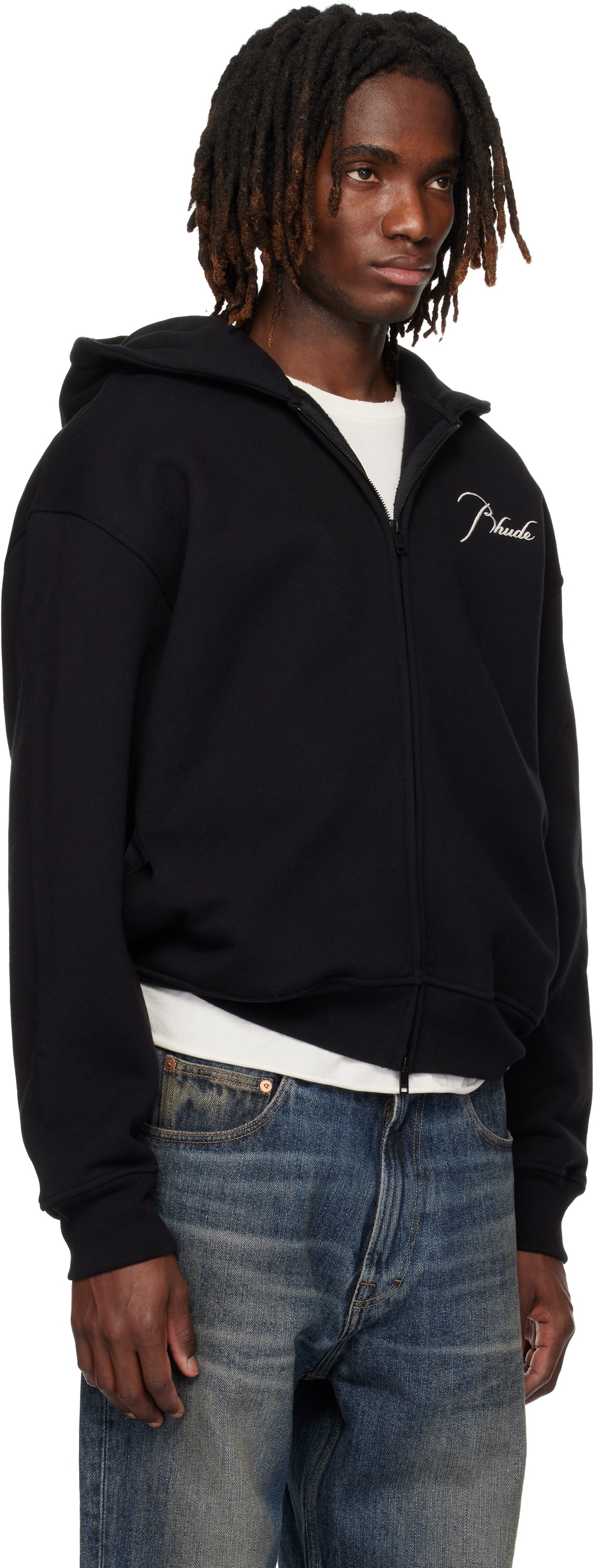 Rhude Black Classique Zip Up Hoodie