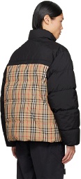 Burberry Beige & Black Vintage Check Reversible Down Jacket