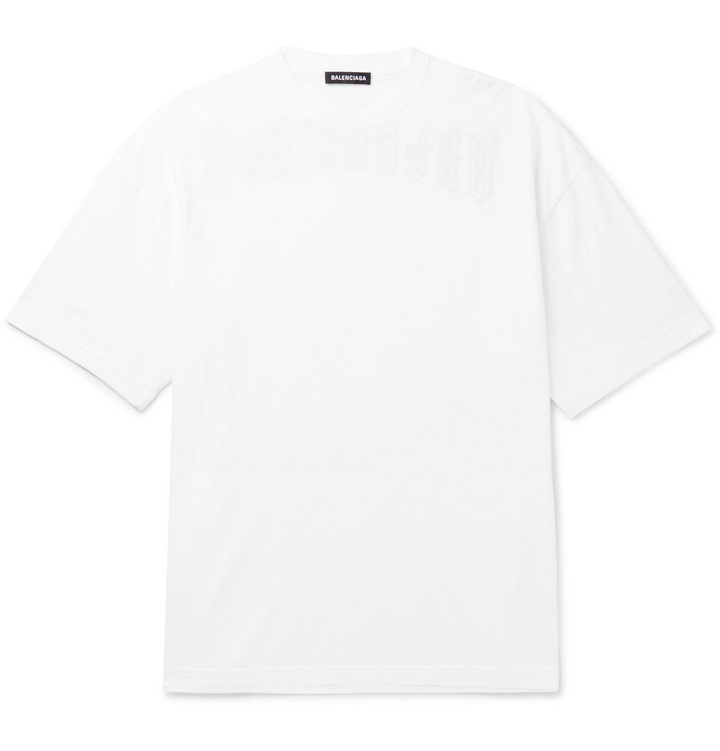 Photo: Balenciaga - Oversized Logo-Embroidered Cotton-Jersey T-Shirt - White