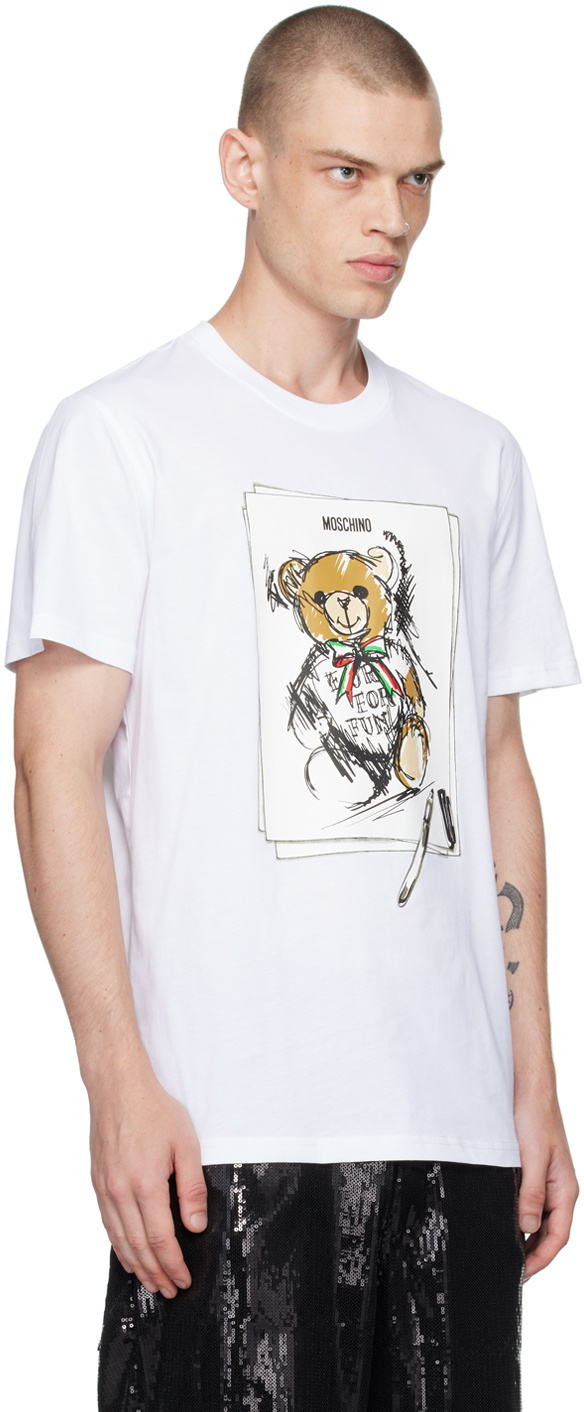 Moschino White Teddy-Print Romper Set