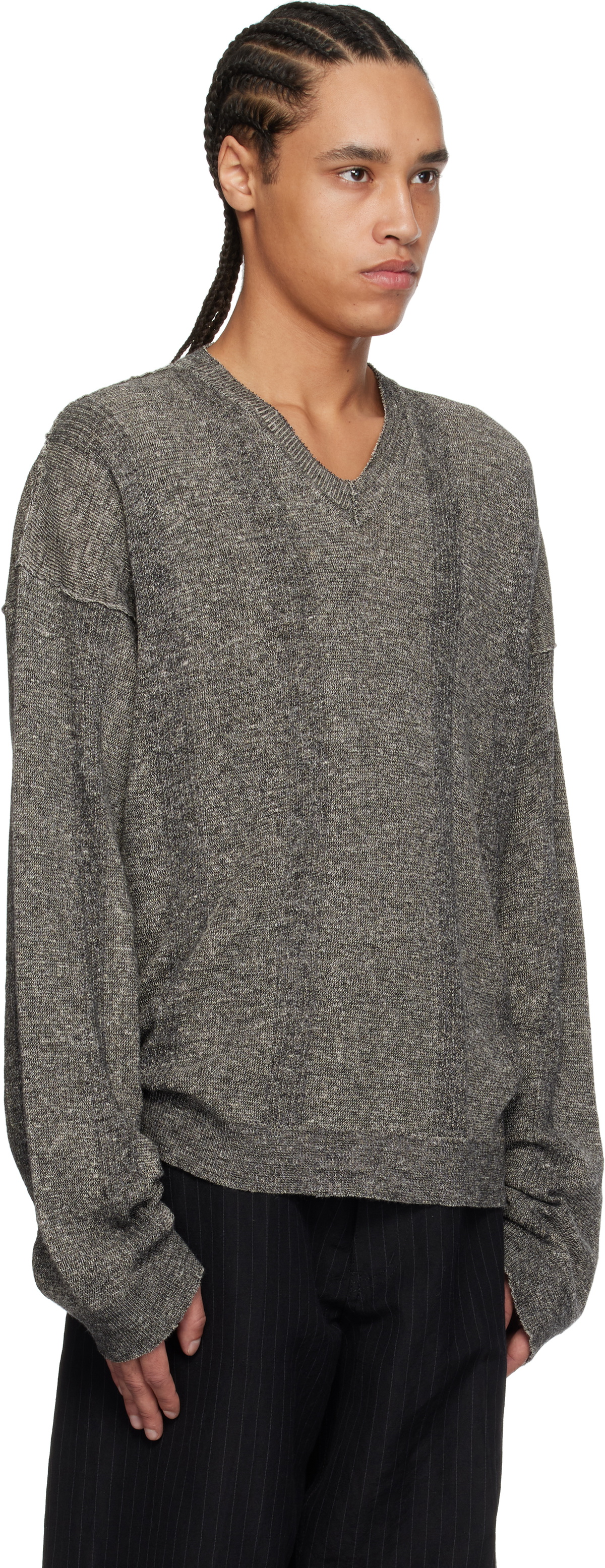 トップス Maison Margiela knit V neck sweater Maison Margiela Black & White V-Neck Gauge Sweater Maison Margiela