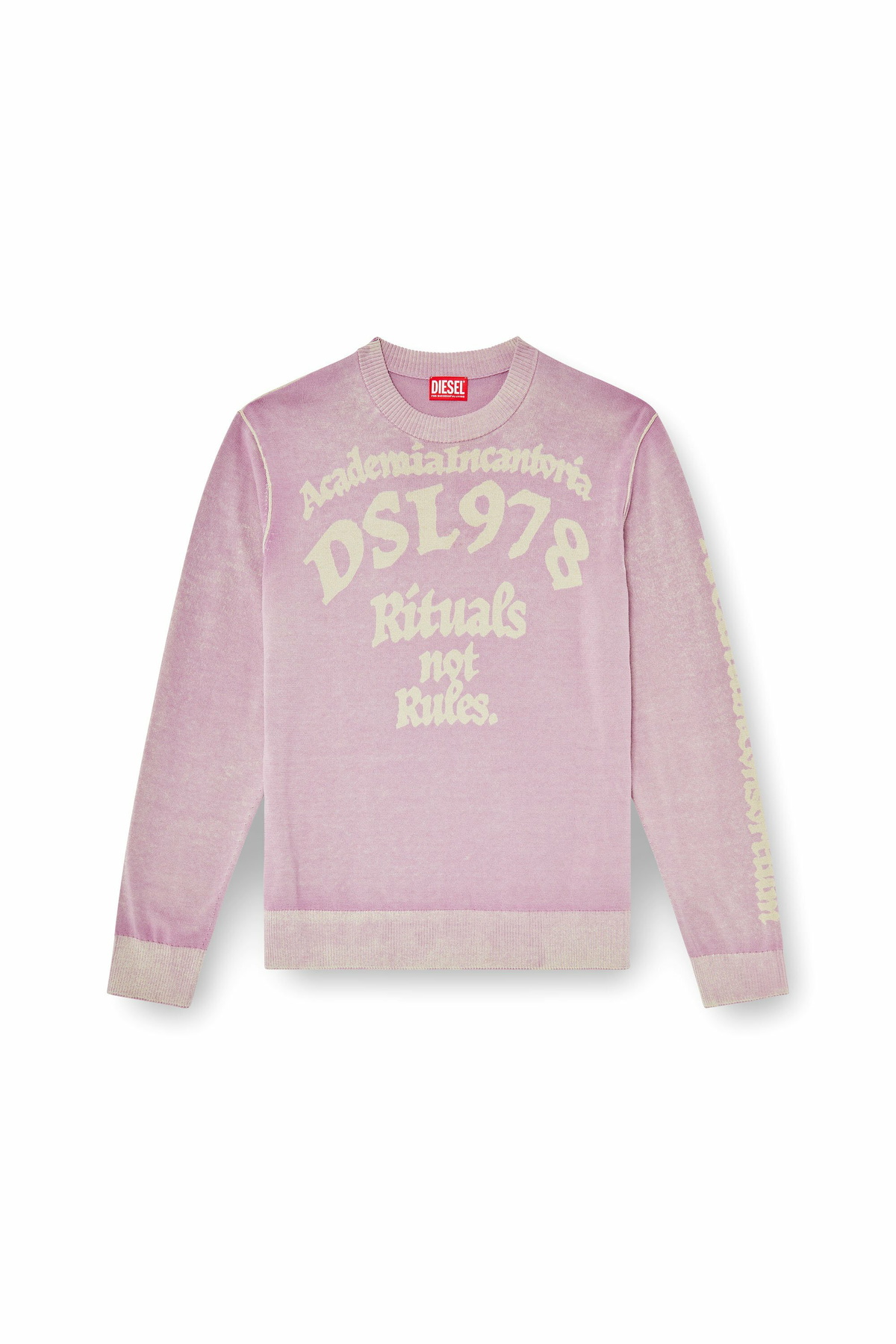 Diesel Treated cotton jumper with slogan - Knitwear Mens in Violet
