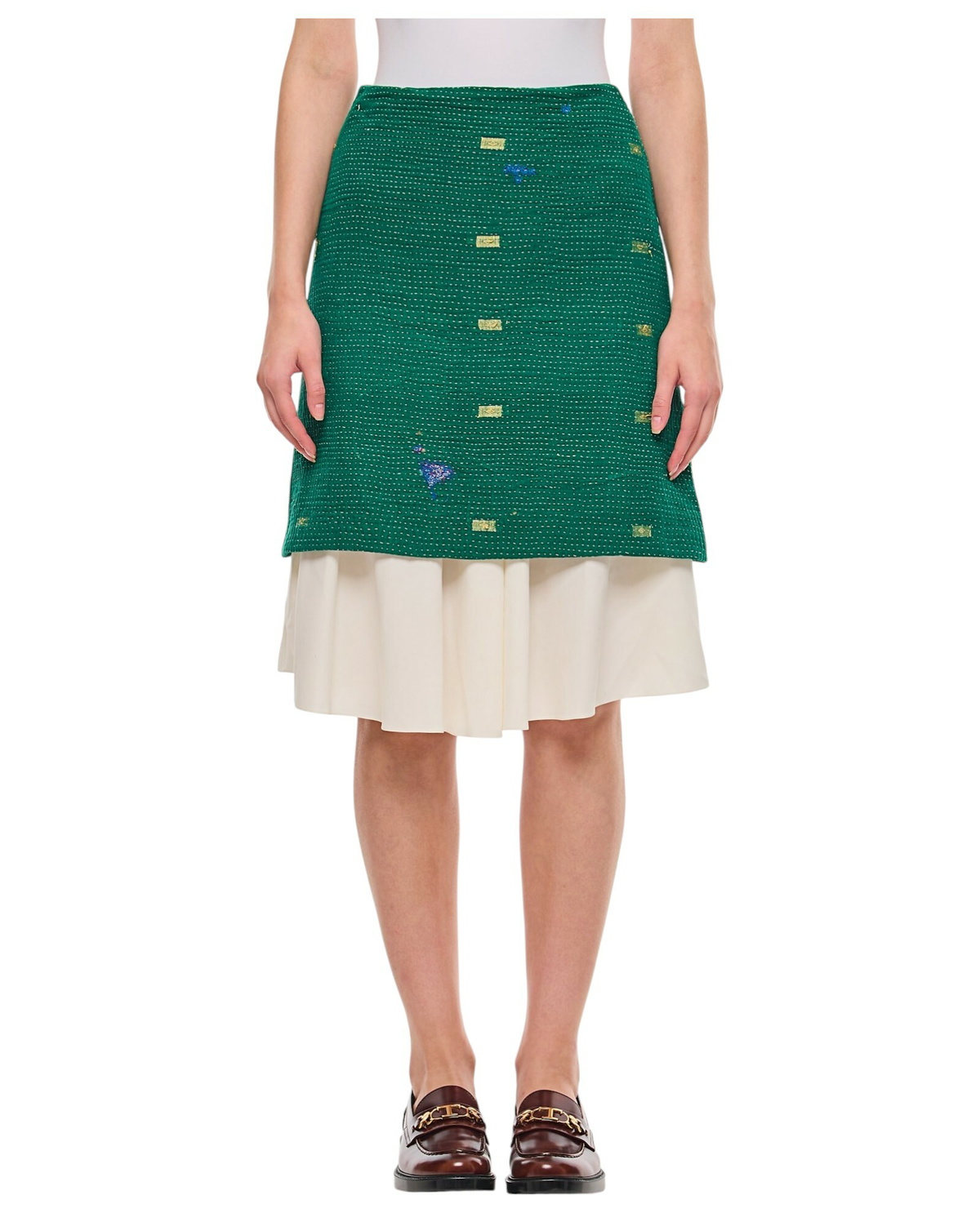 Wales Bonner £450 Navy & Ecru Pleat Knit Skirt M
