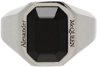 Alexander McQueen Silver & Black Jeweled Signet Ring