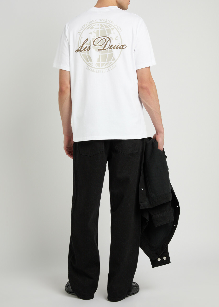 Les Deux Ben Globe Logo-print Cotton T-shirt White