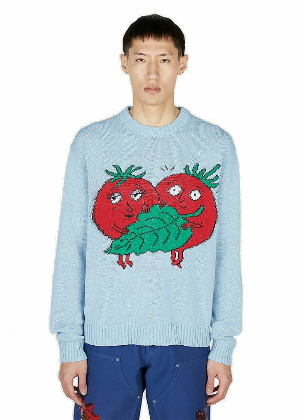 Photo: Sky High Farm Workwear - Intarsia Tomatoes Sweater in Light Blue