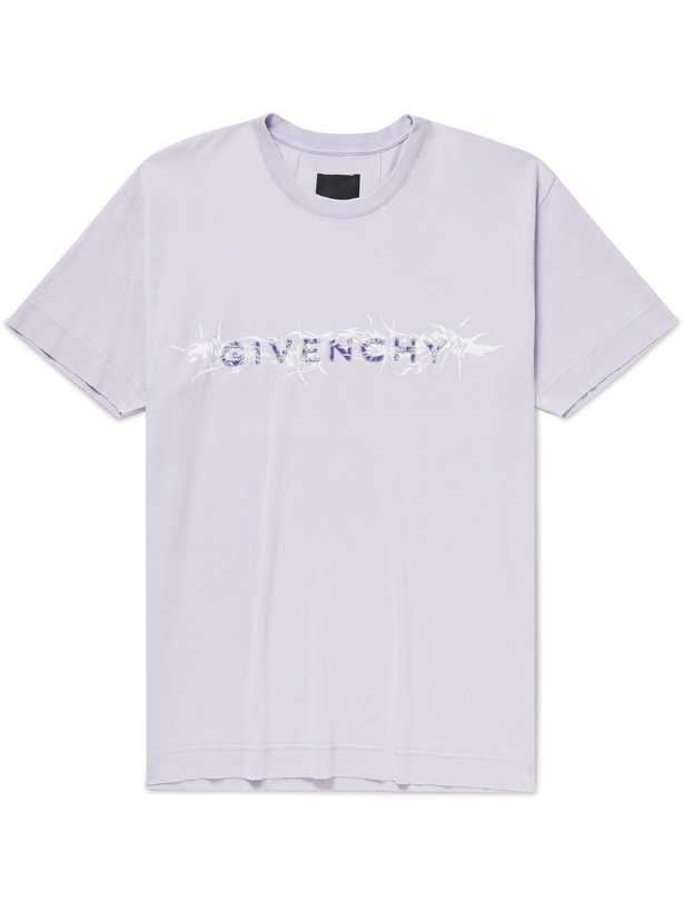 Photo: Givenchy - Oversized Logo-Flocked Printed Cotton-Jersey T-Shirt - Pink
