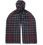 Begg & Co - Magellan Fringed Checked Cashmere and Silk-Blend Scarf - Blue