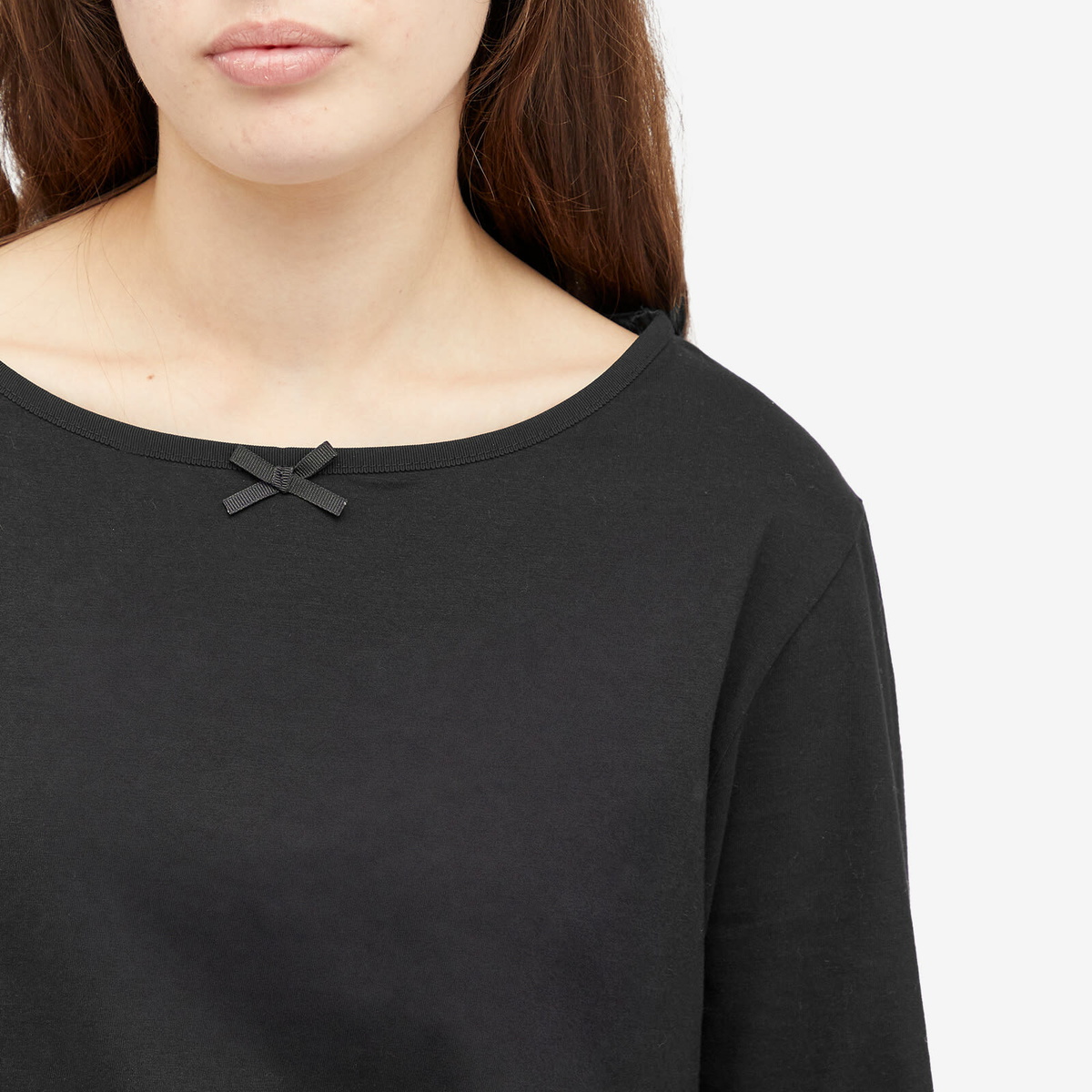 DONNI. Women's Jersey Bow Long Sleeve Top in Jet