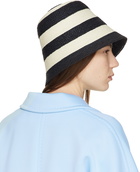 S Max Mara Navy & Beige Striped Orma Beach Hat